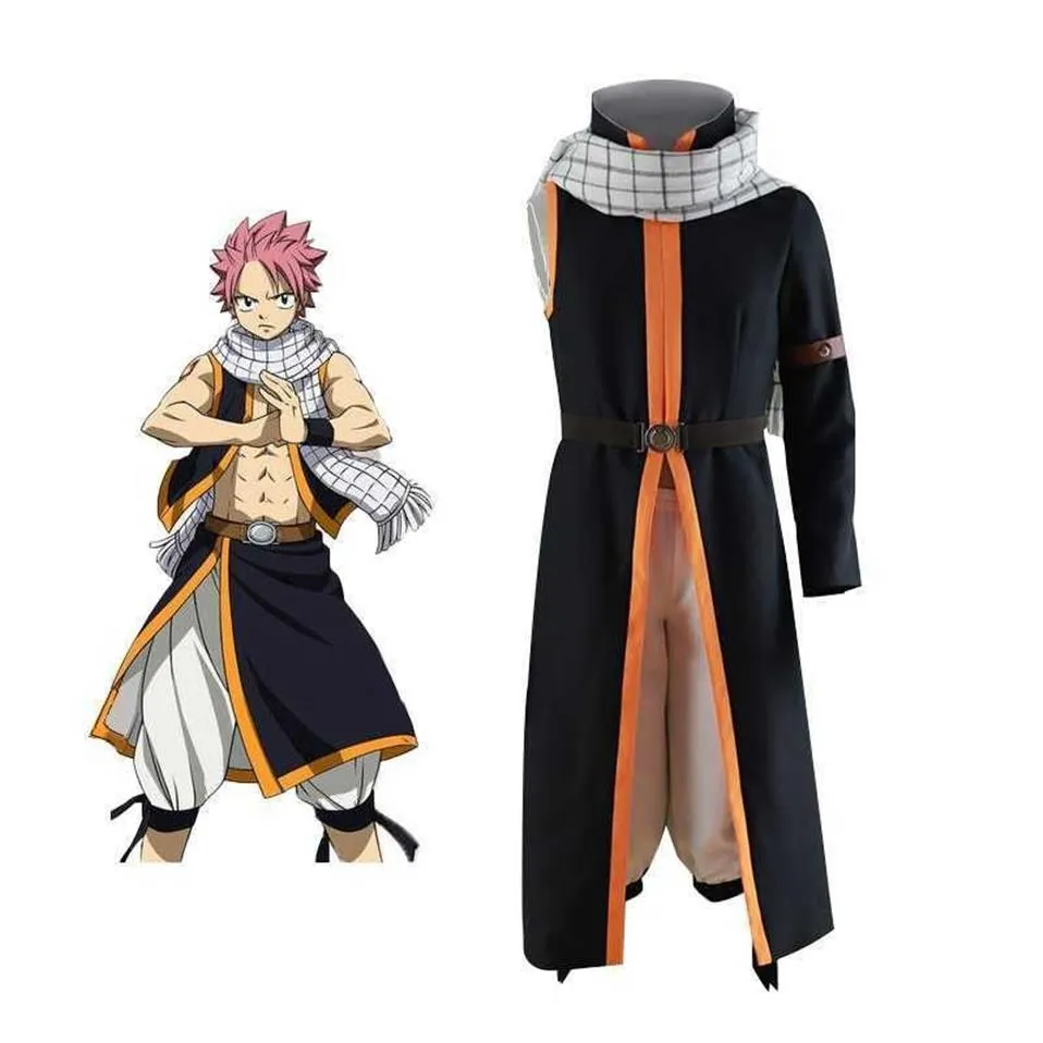 애니메이션 페어리 테일 코스프레 의상 에테르 인 Natsu Dragneel Cosplay Costumes 할로윈 카니발 파티 풀 세트 의상 스카프 Y0903257b