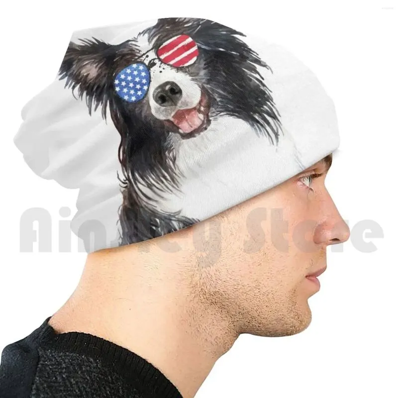 Berretti Berretti Border Collie patriottici Cappello lavorato a maglia 36 Stampa 4 luglio Occhiali da sole con bandiera americana