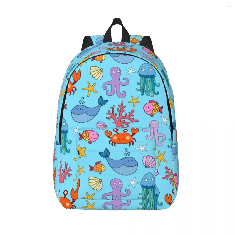 Sac à dos dessin animé baleine de mer crabe poulpe méduse collège lycée étudiant océan créatures Bookbag adolescents sac à dos