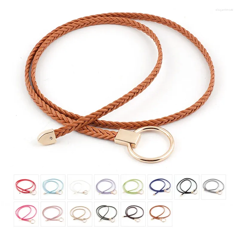 Belts 2024 Fashion Belt Women Female Knitting Style PU Leather Material Circle Alloy Metal Buckle Slender Type Casual Trend