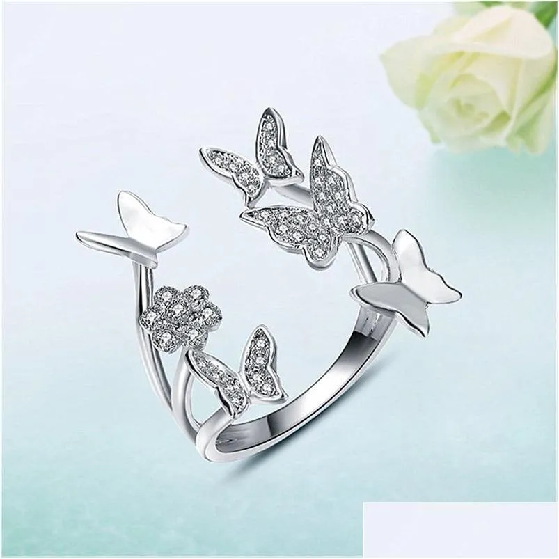 Band Rings Crystal Butterfly Diamond Ring Open Jewelry Wedding Women Rings Fashion 326 J2 Drop Leverans smycken Ring DHFVR