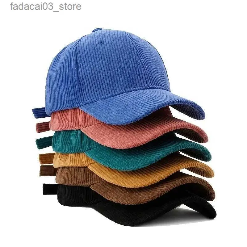 Boll Caps Spring Autumn Corduroy Baseball Caps % Cotton Solid Vintage Unisex Baseball Hat For Women Men Justerbara utomhus Hip Hop Hatts Q240116