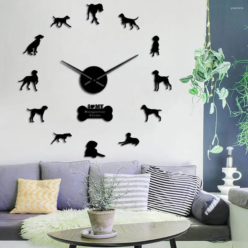 Horloges murales Moderne Hongrois Vizsla Chien Race DIY Horloge Miroir Surface Autocollants 3D Montre Pour Animaux De Compagnie Beagle Portrait Pour Les Amoureux