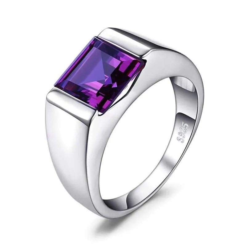 Solitaire Ring Rings Mens Square 3.3Ct Created Alexandrite Sapphire 925 Sterling Sliver Ring For Men Fine Jerwelry Fashion Style648 T Dhkci