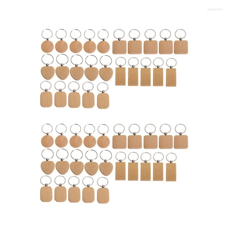 Keychains 50Pieces Blank Wooden Key Chain DIY Wood Keychain Rings Tags Jewelry Findings Craft