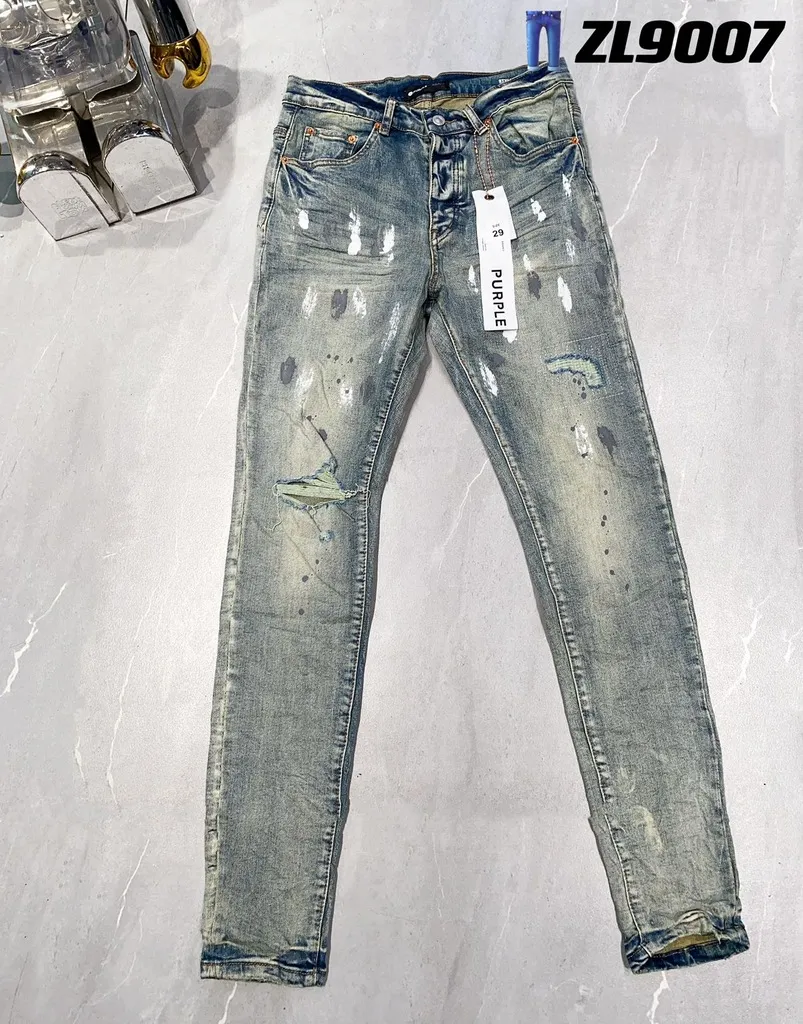 Jeans da uomo Jeans viola Designer Denim Pantaloni ricamati Pantaloni con fori alla moda Taglia USA 28-40 Pantaloni con cerniera hip-hop in difficoltà rock revival veri jeans da uomoBEO9