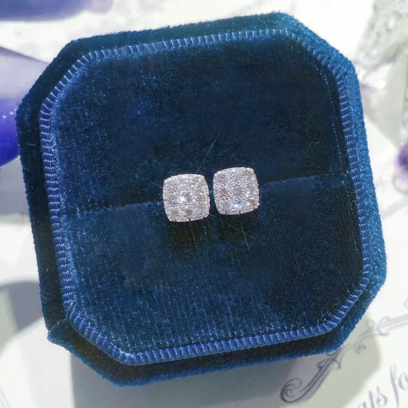 Eenvoudige mode-oorknopjes Prachtige sieraden 925 sterling zilver Pave Wit 5A Kubieke zirkonia CZ Diamant Edelstenen Feest Dames Bruiloft Bruidsoorbel Cadeau