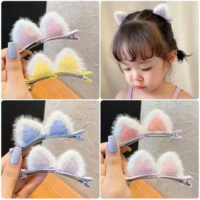 Headbands Plush Cat Hair Clip Cat Ear Small Clip Cute Children's Headdress Hair Clip The New Fashion Is Sweet And Romantic YQ240116