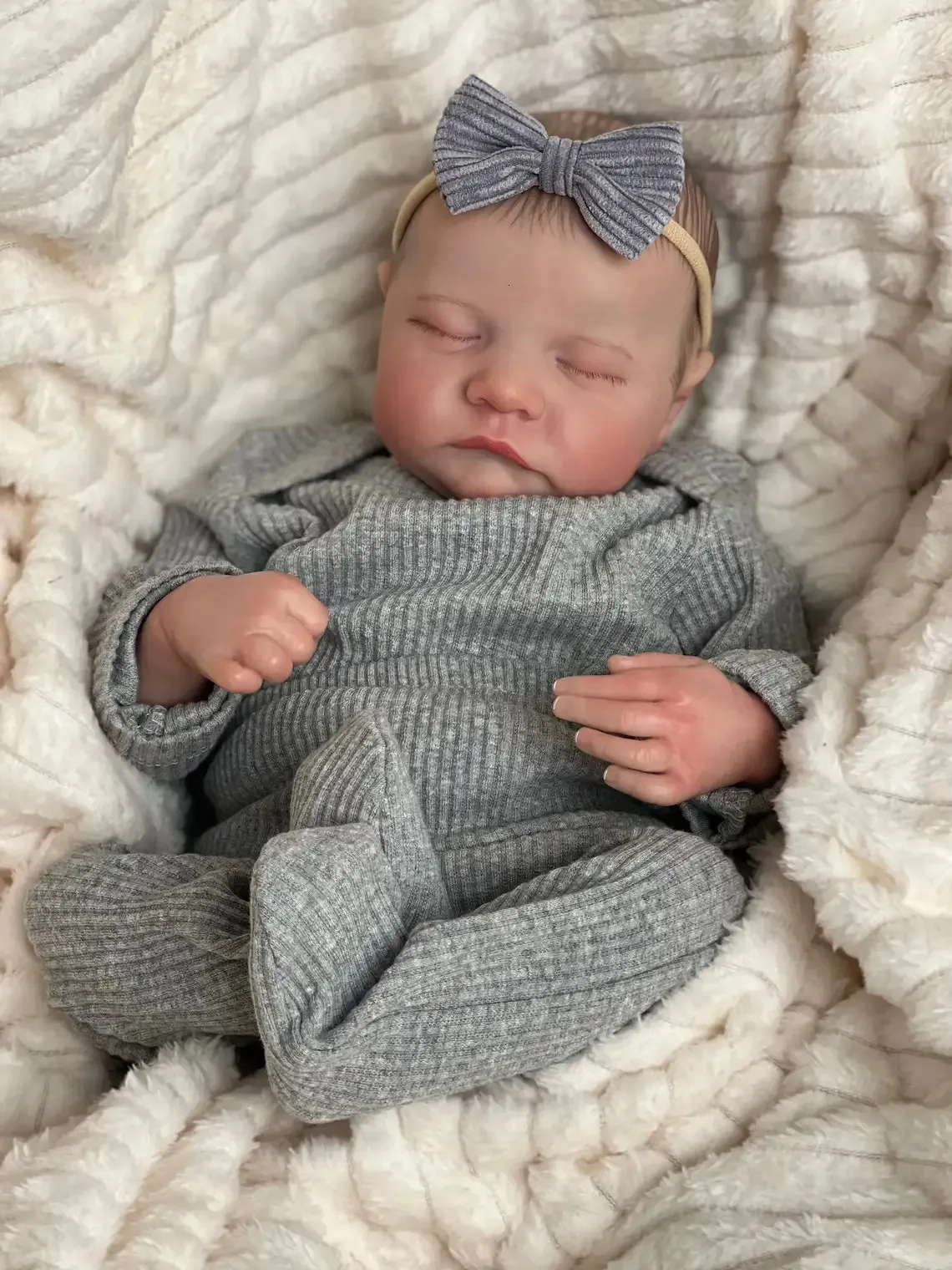 NPK 49CM LEVI BRIVE Baby Doll Reborn Sleeping Miękki silikon elastyczny odcień skóry 3D z widocznymi żyłami ręcznie farba włosy 240115