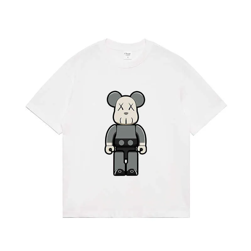 Gaojie Trendy Marke Little Bear Double Yarn Pure Cotton Violent Kaw Large Print Loose Short Sleeve T-Shirt