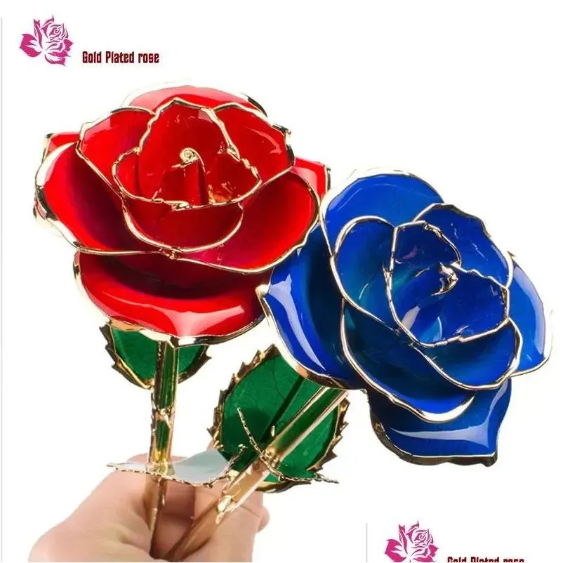 Inne świąteczne zapasy imprezowe długie łodyga 24K Gold Rose Trwał prawdziwych róż romantyczny prezent na Walentynki/Dzień Matki/Christma Dhcy0