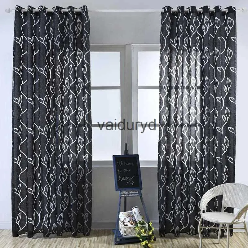 Cortinas geométricas para sala de estar, tecidos para janela, painel de tule transparente, semi-blackout, cortinas de quarto, preto, grosso, tullevaiduryd