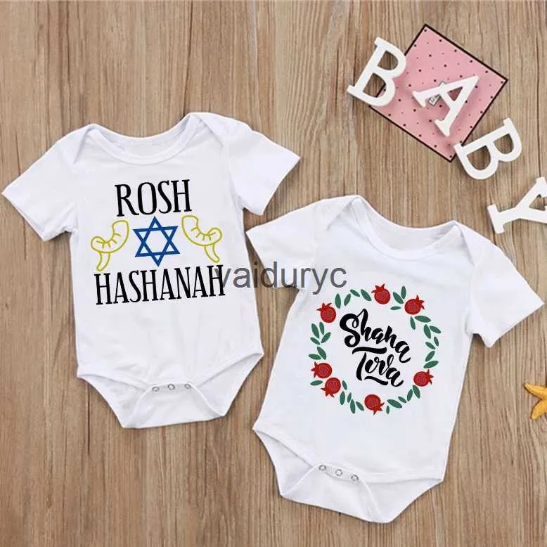 Rompers Shana Tova Print Baby Bodysuit Rosh Hashanah新生服JE新年パーティー幼児ジャンプスーツ衣装幼児ホリデーRomper H240508