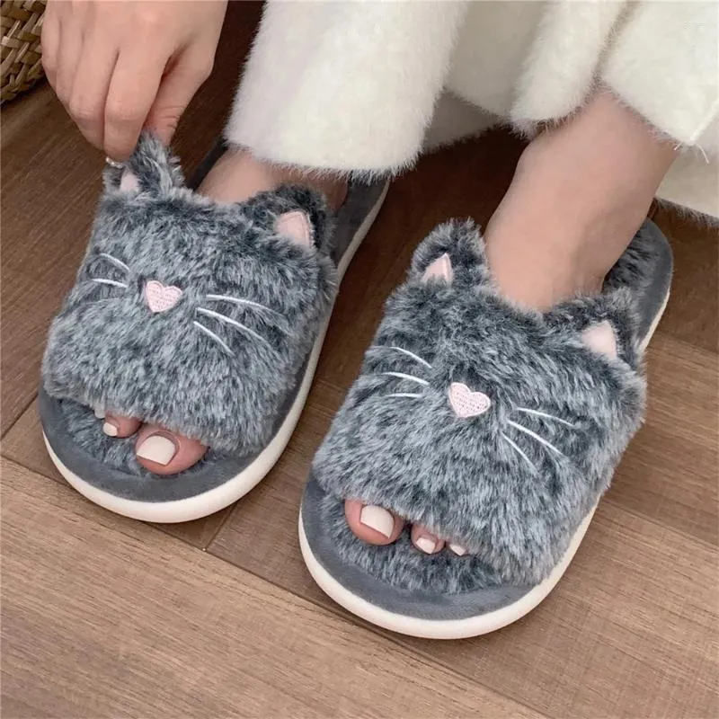 Pantoufles ASIFN Femmes Coton Hiver Dessin Animé Mignon Chaud Semelle Souple Antidérapant Chaton Loisirs D'intérieur Confortables Chaussures En Peluche Étudiant