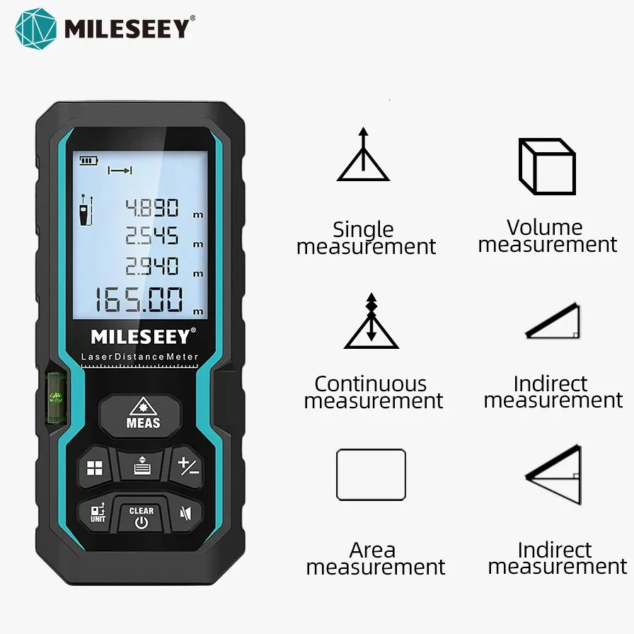 Mileseey S6 Laser Tape Measure 40m 60m 80m 100m RangeFinder IP54 ELEKTRONISK Ruler Användbart mätverktyg 240116