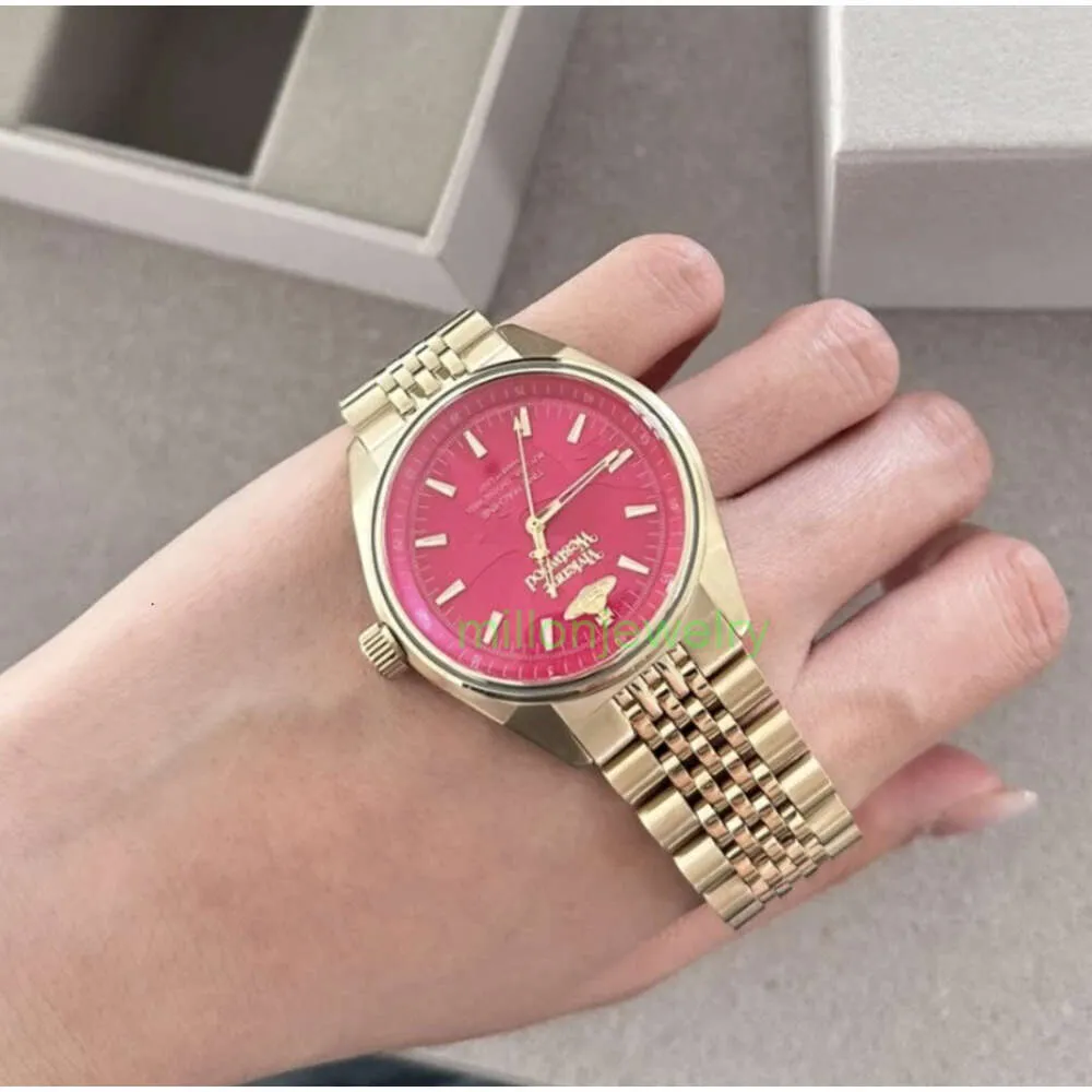 Vivianism Westwoodism Watch Rose Pink Watch West Empress Dowager Rose Red Watch Saturn Quartz Steel Band Women's Watch Small Gold Watch Small Watch