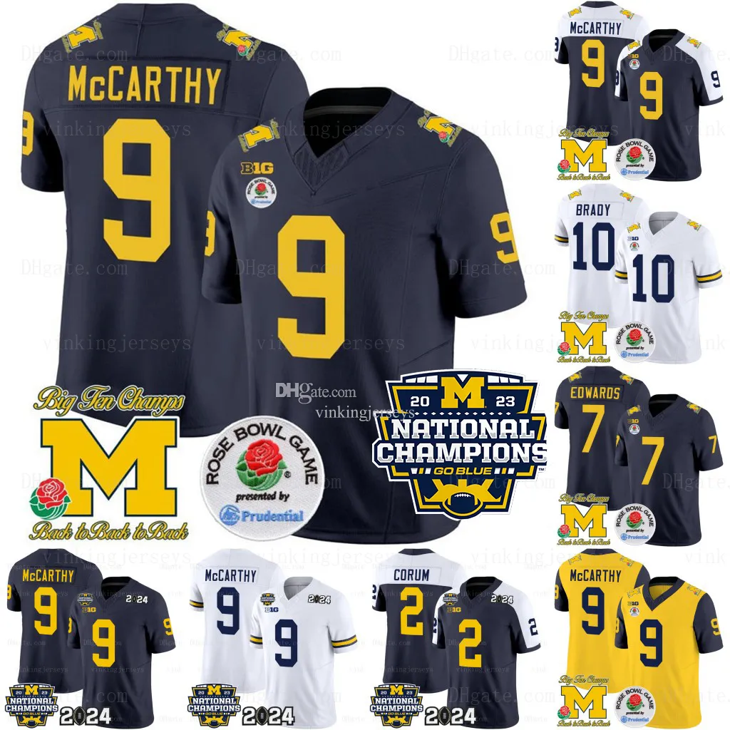 Michigan Wolverines 2024 Champions nationaux NCAA College Football Maillots McCarthy Corum Wilson Edwards Denegal Brady Tuttle Warren Bell Personnalisé Cousu Hommes Enfant