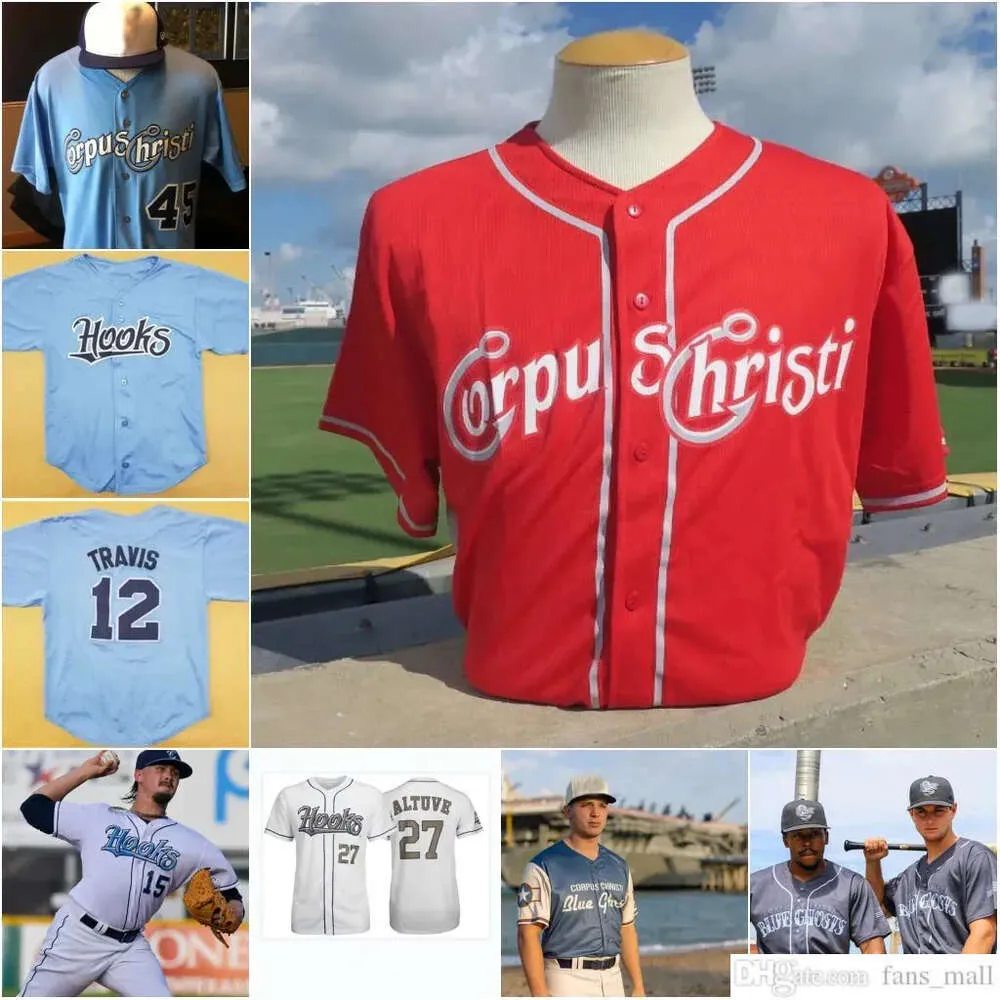 Mens Corpus Christi Hooks Baseball Jersey Blue Ghosts Personalizado Qualquer nome e número