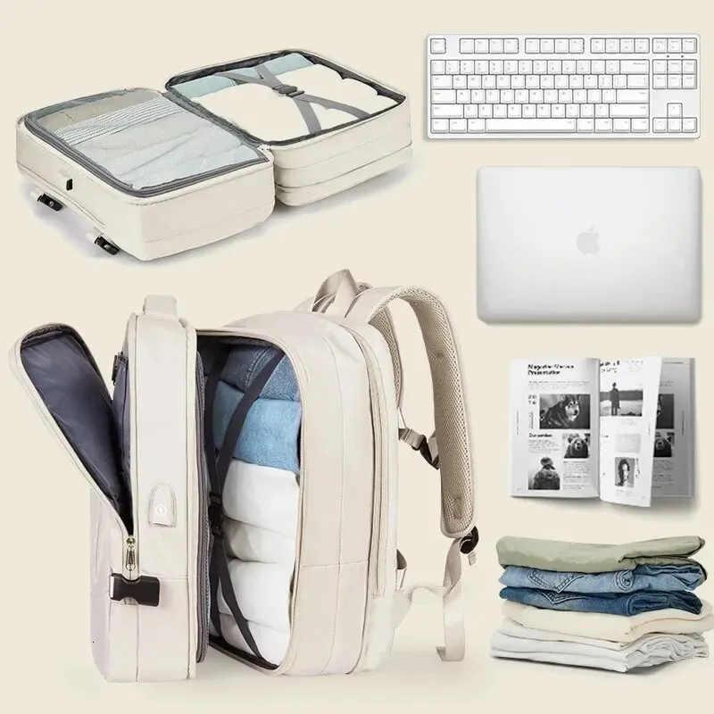 Likros Travel Backpack для женщин Расширяемый рюкзак Weekender для походов для ноутбука с USB-портом Большой водонепроницаемый мужской рюкзак объемом 40 л 240116