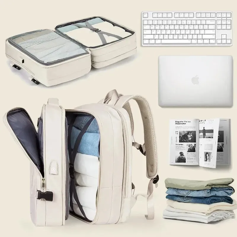 Zaino da viaggio Likros per donna Zaino per laptop da escursionismo espandibile per weekender con porta USB Zaino grande da uomo impermeabile da 40 litri 240116