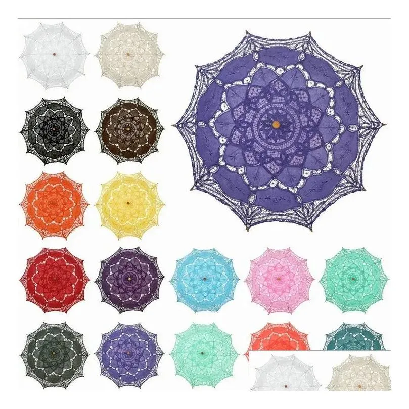 Colourf Cotton Bridal Parasol Handmade Battenburg Lace Embroidery Sun Umbrella Elegant Wedding Party Decoration Drop Delivery Dhksp