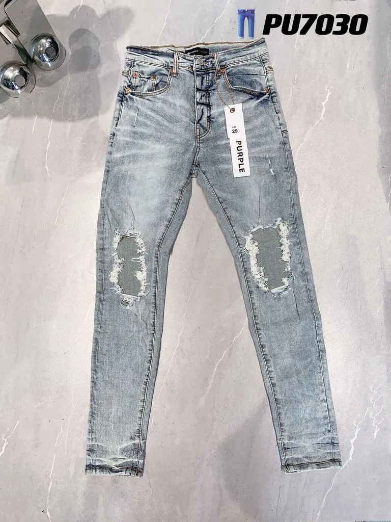 Herrenjeans Lila Jeans Designer Denim Stickerei Hosen Mode Löcher Hosen US Größe 28-40 Hip Hop Distressed Zipper Hose Rock Revival True Men Jeans8VEN