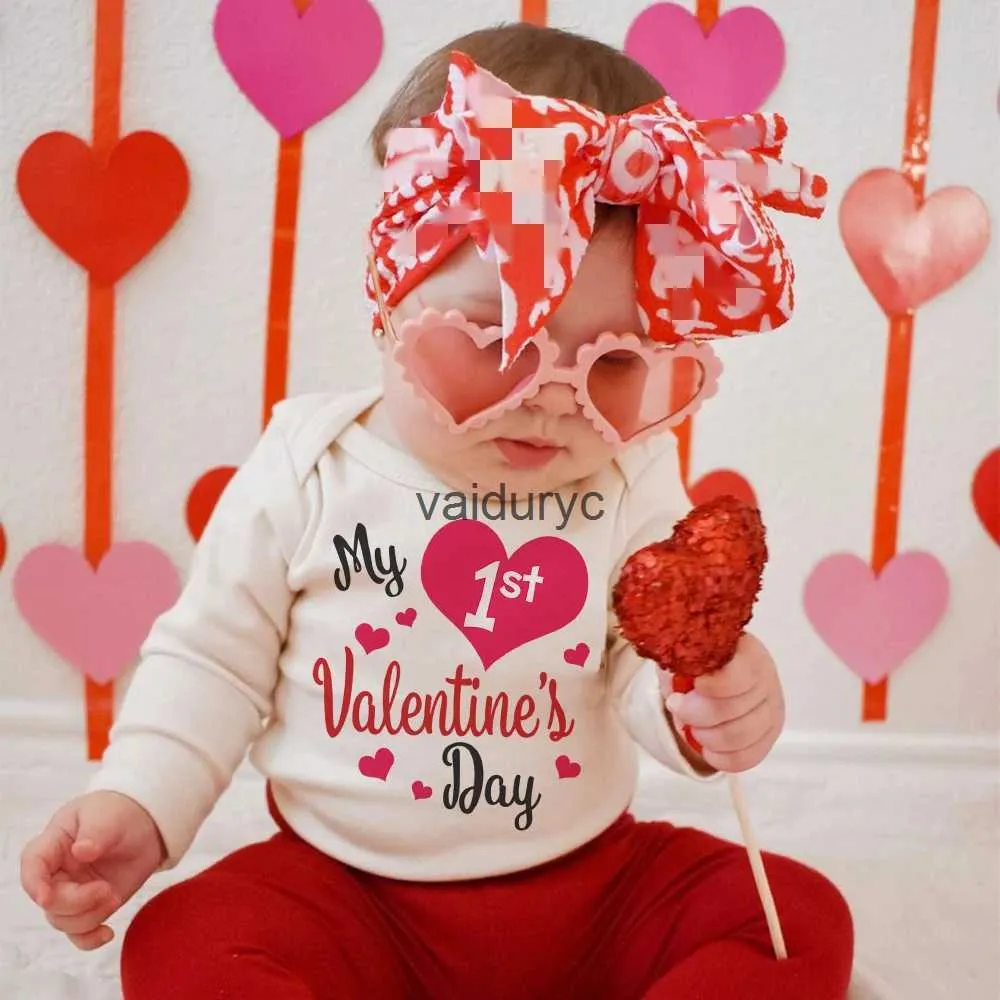 Rompers My First Valentine Newborn Bodysuit Baby Long Sleeve Romper Jumpsuit Infant Girls Boys Playsuit Outfit Valentine's Party Clothes H240514