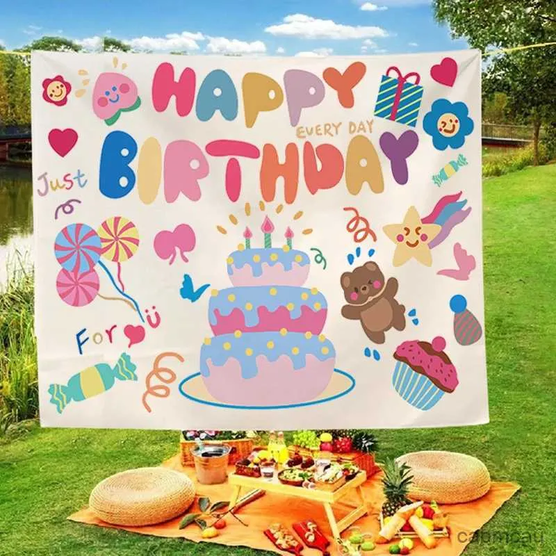 Tapestries Happy Birthday Bakgrund Koot Creative Party Banner Happy Birthday Tapestry Backdrop Photo Props Outdoor Decorative Tapestry