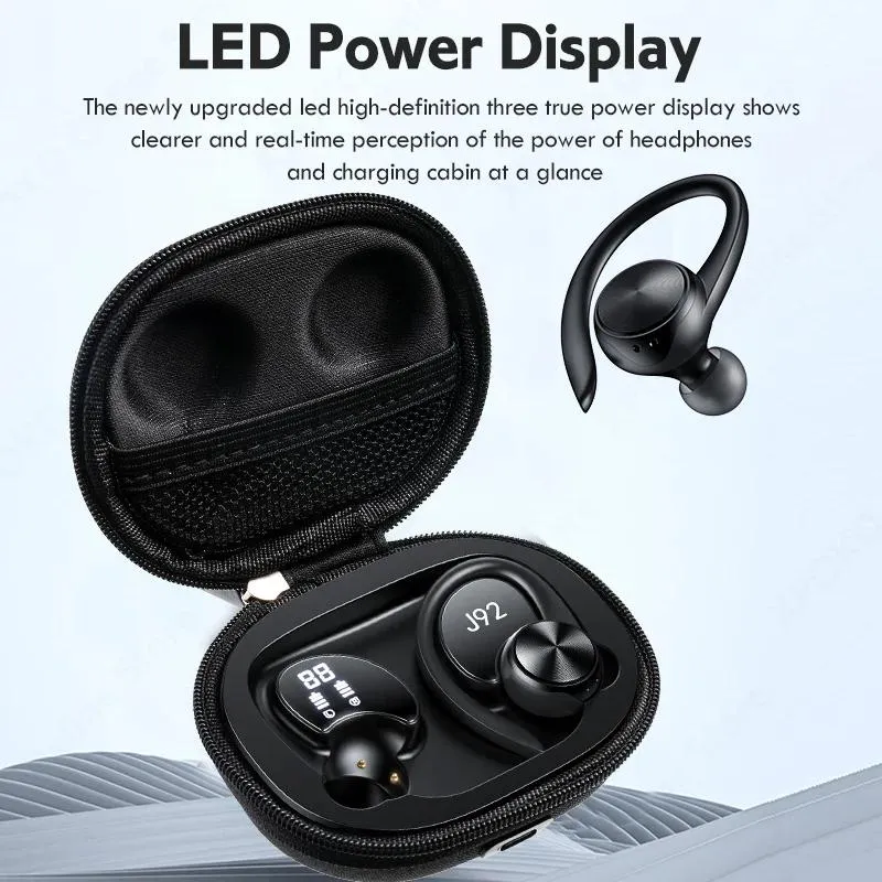 Écouteurs TWS Bluetooth 5.0 Écouteurs avec microphones Sport Hook Affichage LED Affichage sans fil Écouteurs sans retard.