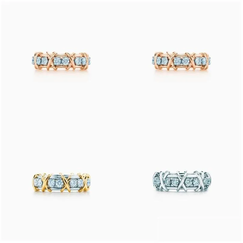 Pierścienie klastrowe w stylu zachodni Original 100% S925 Sterling Sier Pierścień Szesnaście Stone Women Romance Jewelry 160 R2 Drop dostawa klejnot dhlpy