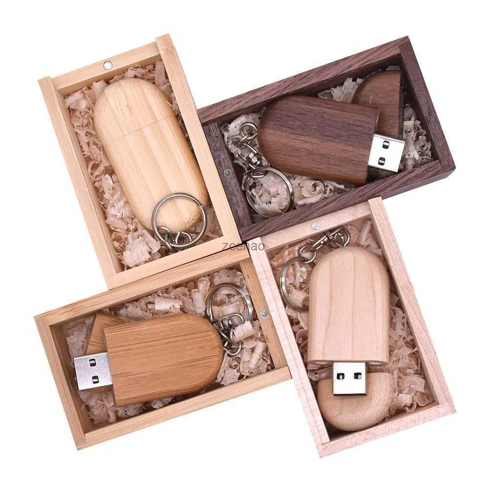 USB Flash Drives Fashion Maple Wooden+Box مخصص Walnut Pendrive مع سلسلة مفاتيح USB Flash محرك أقراص فلاش 4GB 8GB 16G 32GB USB Stick 2.0 هدية