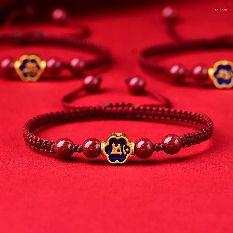 CinnabarチャームブレスレットVermilion Natural Red Rope Bracelet Memaly Cloisonne Twelve Zodiac Buddherig