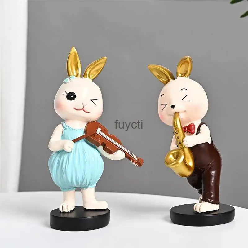 Autres fournitures de fête d'événement Creative mignon musique dessin animé lapin de Pâques résine ornements décorations pour la maison salon meuble TV figurines artisanat cadeaux YQ240116