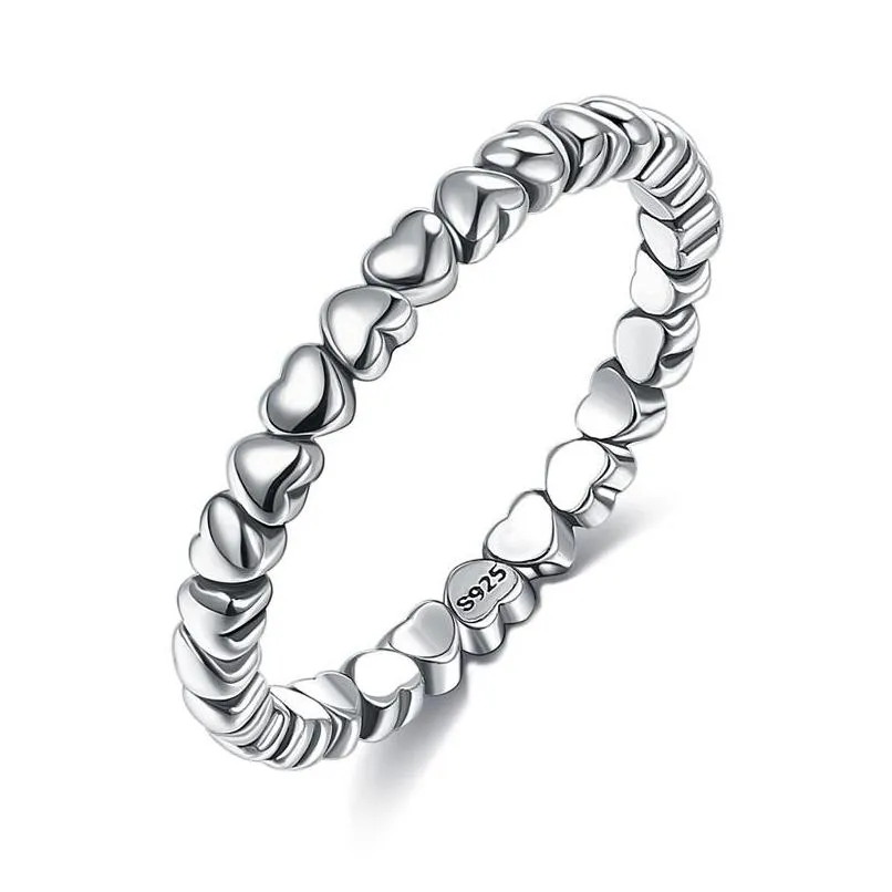 Band Rings Bamoer 925 Sterling Sier Love Heart Finger Ring Original Jewelry Gift Stackable Bague Korean 1780 V2 Drop Delivery Jewelry Dhlqg