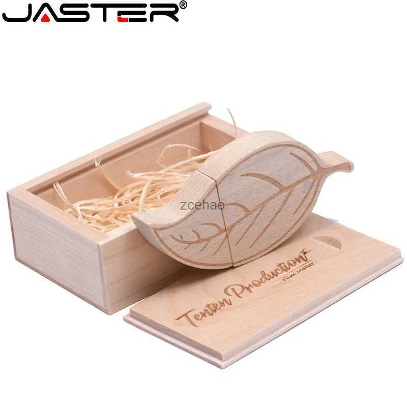 USB Flash Drives Jaster Wood Leaves Pen Drive 128 GB Creative Wedding Present USB Flash Drives 64 GB gratis anpassad minne Stick 16 GB Maple Pendrive