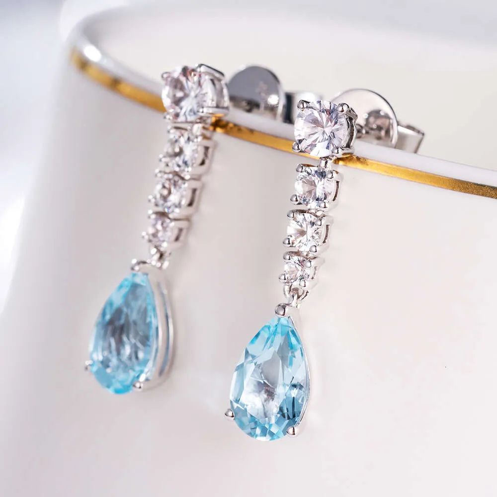 Natural Aquamarine Stone Vintage Fashion Gemstone Solid Gold Diamond Jewelry Drop örhängen för kvinnliga flickor