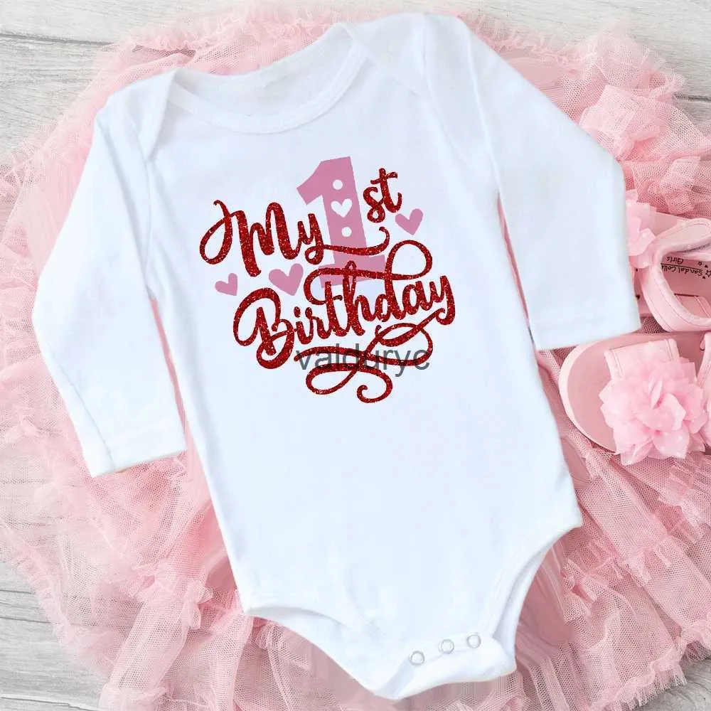 Rompers mijn eerste verjaardag pasgeboren bodysuit baby babykleding peuter jumpsuits jongensmeisjes verjaardagsfeestje lange mouw outfits romper cadeau h240508