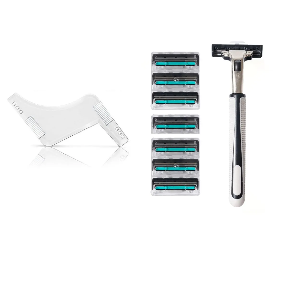 مجموعة واحدة ، مجموعة شفرات الرجال ومشط مع Razor Holder 7 شفرات ومشط تصميم لحية قابلة للعكس لإزالة اللحية