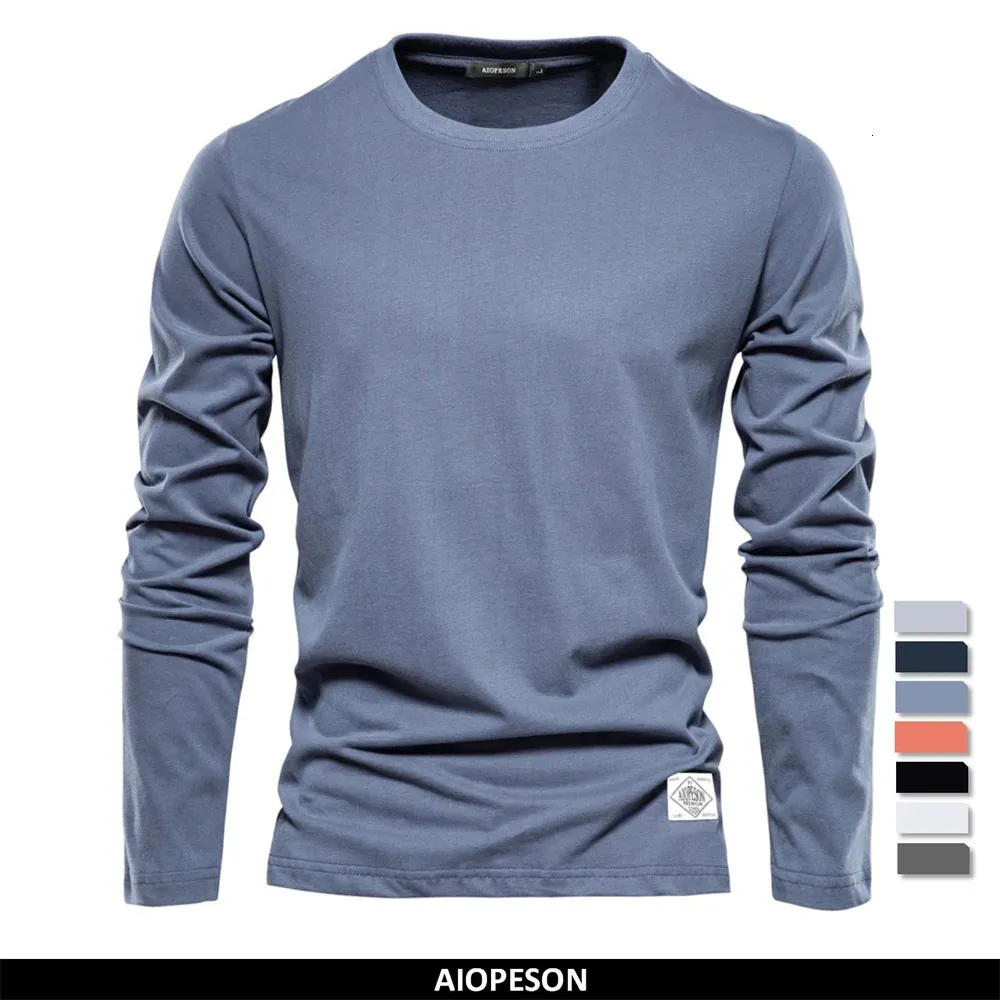 100% coton à manches longues t-shirt pour hommes solide printemps décontracté hommes T-shirts de haute qualité mâle hauts vêtements classiques T-shirts pour hommes 240115