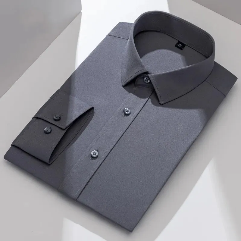 Größe S~5XL Elastische Herrenhemden Langarm für Herren Slim Fit Force Bügelfrei Anti-Falten Camisa Social Weißes Hemd und Bluse 240116