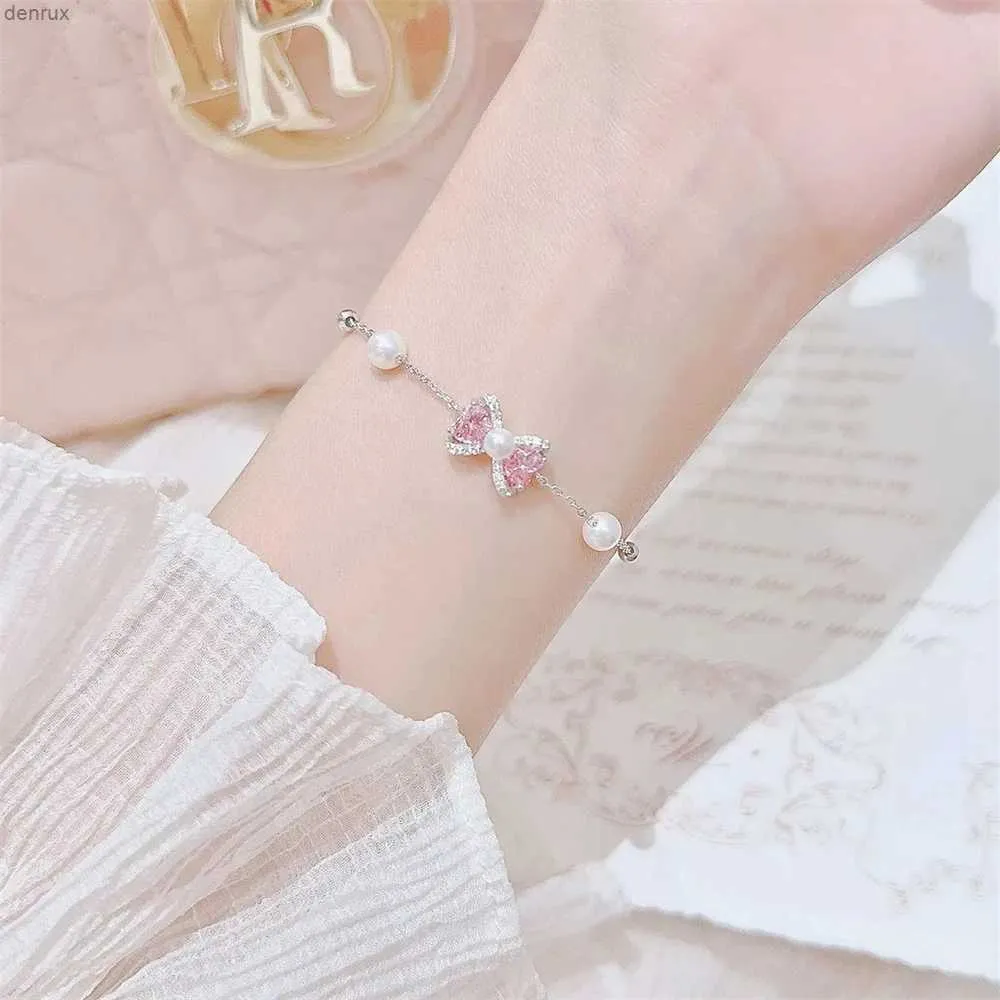 Charme pulseiras moda rosa bowknot pérola pulseira para mulheres coreano elegante delicada borboleta pulseira feminina jóias na moda meninas presentes de festa