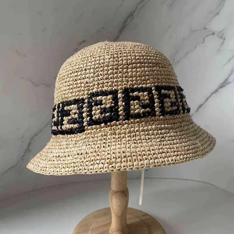 Pure Hand-woven Raffia Hats Original Color Letter Fisherman Hats High-quality Natural Straw Pot Hats Outdoor Sun Protection