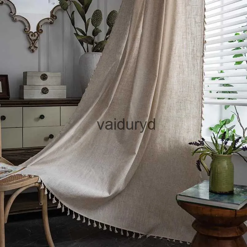 カーテンアメリカンスタイルのカーテン - ベッドルームリビングルーム用のシンプルでソリッド色のリネンブレンド - ライトブロッキングサーマルヴァイドリード