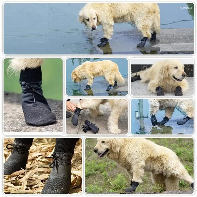 Vestuário para cães 2 pares de meias antiderrapantes com alças ajustáveis, forte controle de aderência, protetor de madeira interna para cães pequenos, médios e grandes