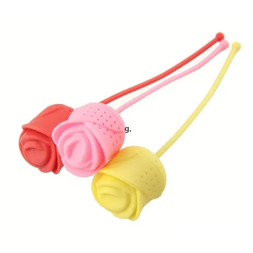 Sile Tea Strainers Creative Rose Flower Shape Teas Infuser Home Coffee Vanilla Spice Filter Diffuser Reusable Drop Delivery Dhqou