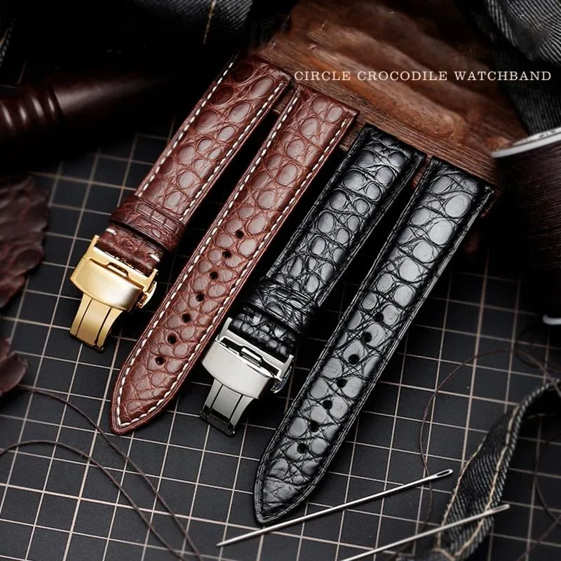 Компоненты Crocodile Leather Watch Band для Longine // Seiko Мужчины и женщины -бабочка защелки