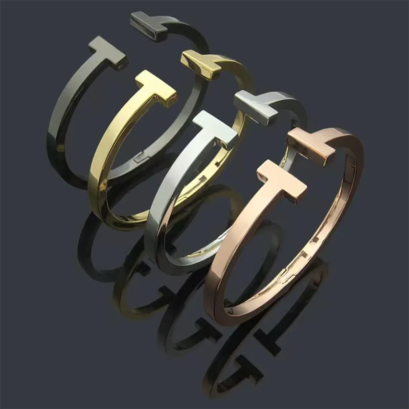 Fashion designer Brand Double T Bracelet Couple Stainless steel Cuff High Quality 18k Gold Designer Bracelet Jewelry for women and man