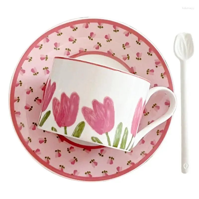 Filiżanki spodki herbaty i ceramiczne puchar tulipanowy Ustaw lekką luksusową kawę Chiny