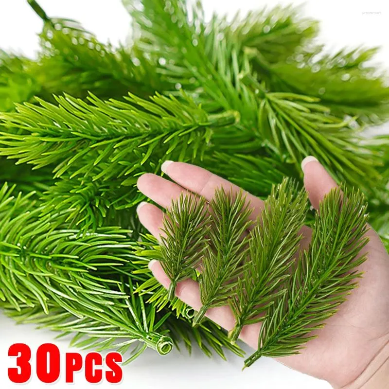 Decorative Flowers 30/10Pcs Christmas Artificial Pine Needles Fake Branches DIY Garland Green Leaves Flower Home Xmas Party Decoration