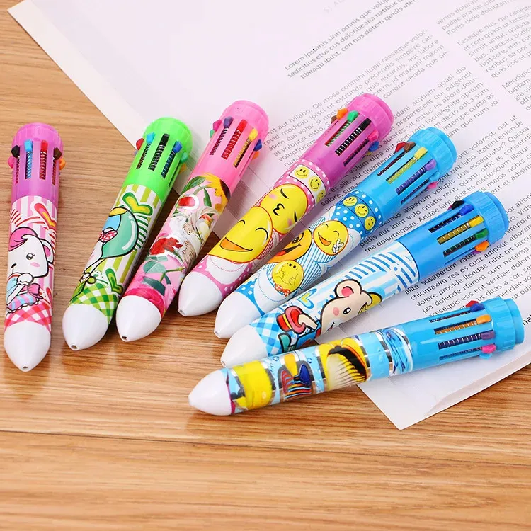 24 pcs Creative Stationery Ten-color Ball Pen Student Prize Multifunctional Color Pen Lovely Learning Painting and Graffiti Pen 240116